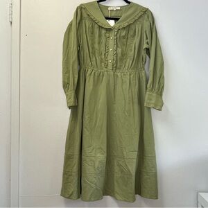 Simple Retro Sailor Collar Button Front Dress Long Sleeves Cottagecore Peasant M